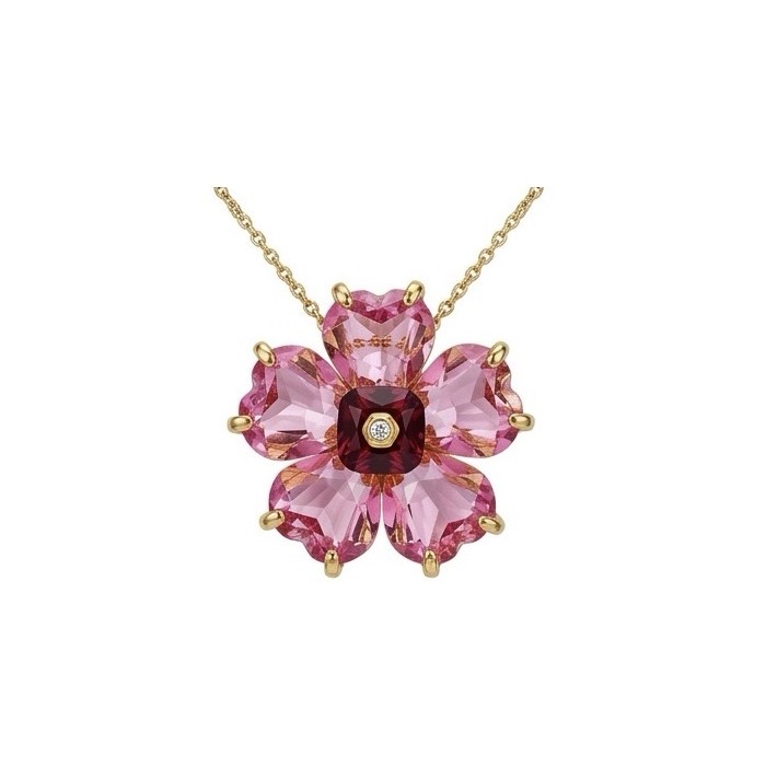 Cherry Blossom 28.5 carat Pink Topaz 14K Gold over .925 Silver handcrafted Statement necklace