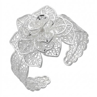 Silver Rose Vintage style Luxurious Bangle fashion Bracelet