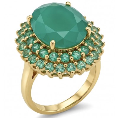 Elizabeth oval cut 22.8 carat Colombian Emerald 22K Gold over .925 Sterling Silver handcrafted Ring size 6 3/4