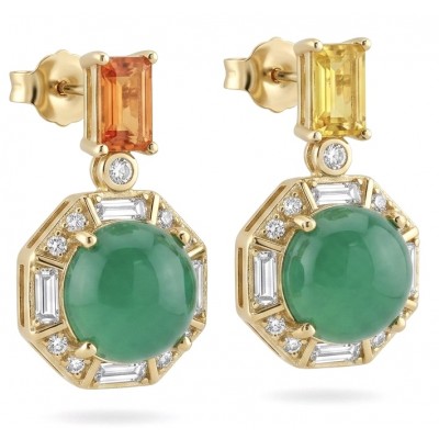 Valentina 5.2 carat Emerald .925 Sterling Silver dipped in 18K Gold Statement handcrafted earrings