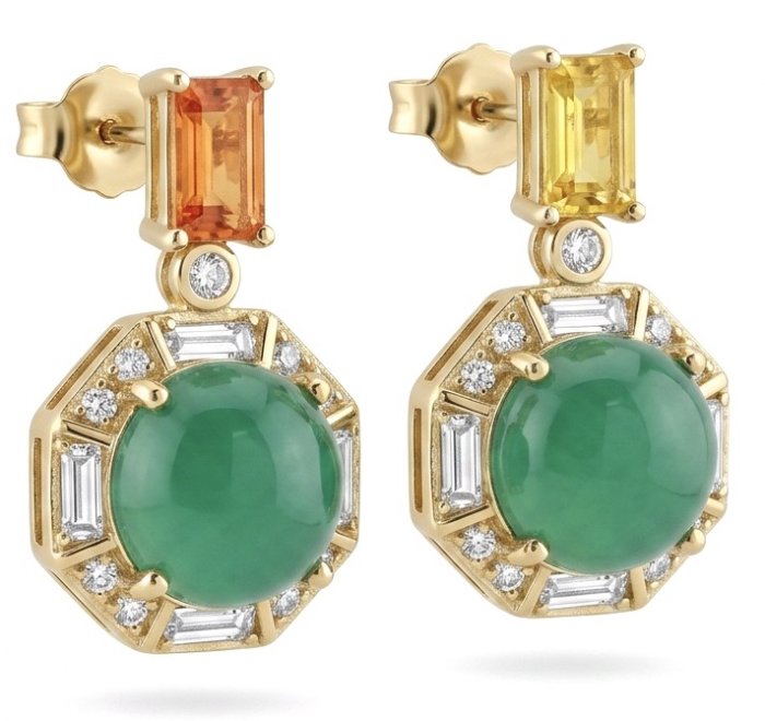 Valentina 5.2 carat Emerald .925 Sterling Silver dipped in 18K Gold Statement handcrafted earrings - video