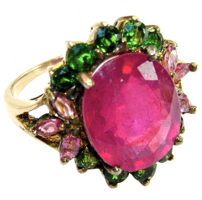 Scarlett 17.5 ctw Mozambique Ruby .925 Sterling Silver dipped in 22K Gold handcrafted Statement Ring size 7