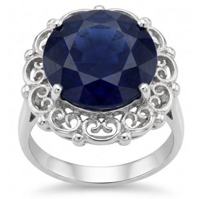 Blue Angel Genuine 20.5 carat Sapphire from Madagascar .925 Sterling Silver dipped in rhodium handcrafted Ring size 6