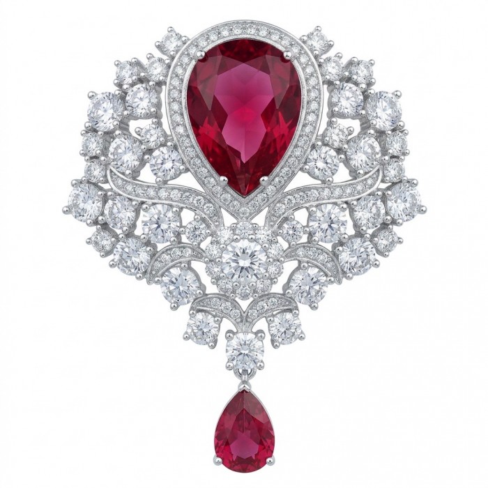 Heirloom Genuine 23.7 carat Kasmir Ruby .925 Sterling Silver handmade Pendant - Brooch