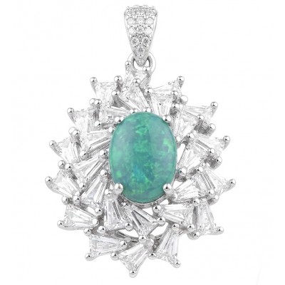 Isabella 3.2 carat oval cut Emerald .925 Sterling Silver Perfectly handcrafted pendant