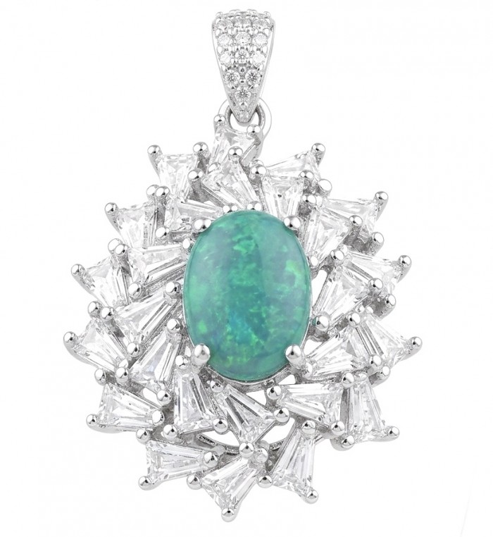 Isabella 3.2 carat oval cut Emerald .925 Sterling Silver Perfectly handcrafted pendant
