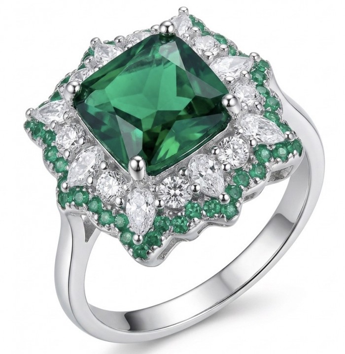 Precious 4.2 CARAT Chrome Diopside .925 Sterling Silver Statement Ring s. 7 1/2
