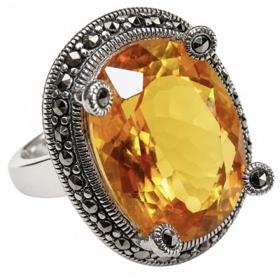 Authentic oval cut 31.2 carat Golden Topaz rhodium over .925 Sterling Silver ring s. 8
