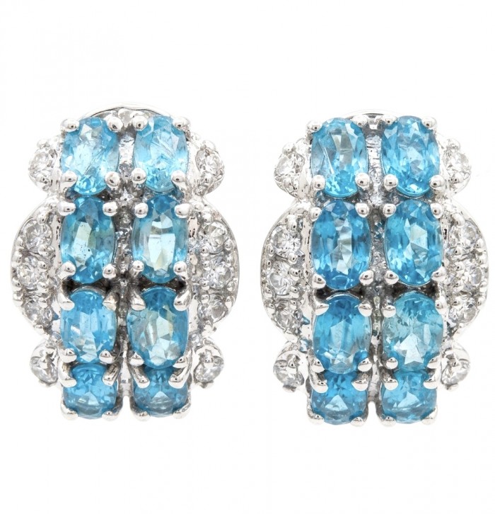 Angelina 9.9 carat authentic Swiss Blue Topaz .925 Sterling Silver Handcrafted Earrings