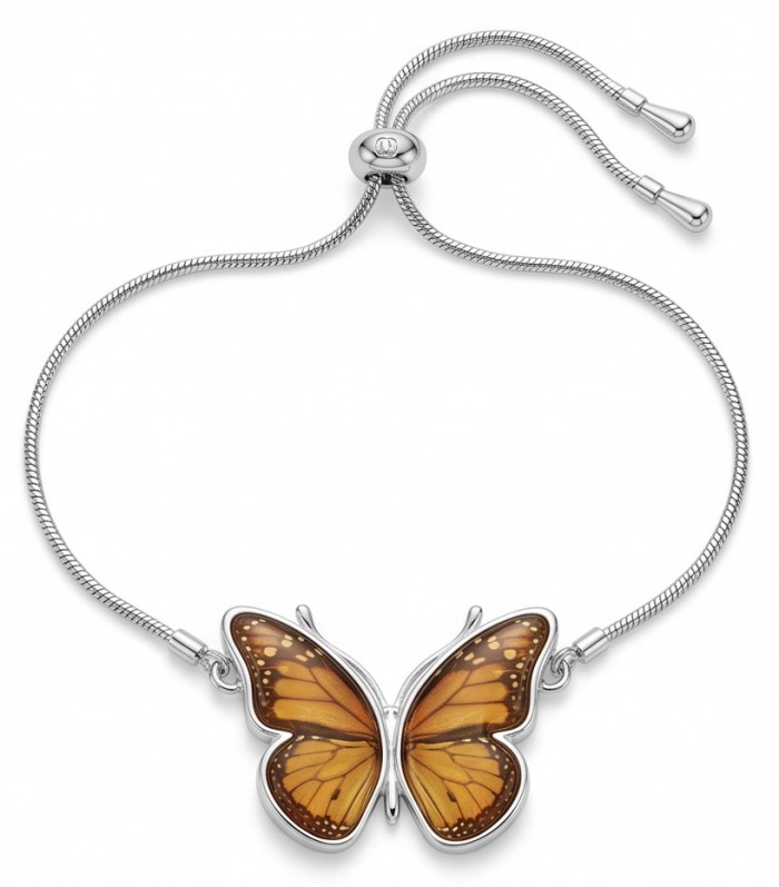 Golden Butterfly Genuine carved Baltic Amber rhodium over .925 Sterling Silver handamde Bracelet