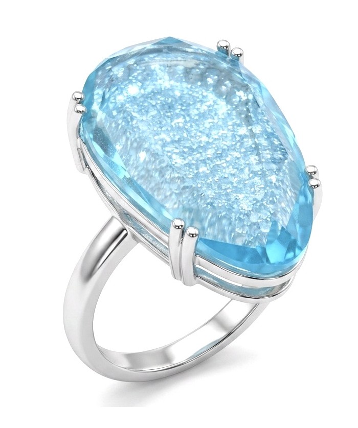 Massive Deep Blue 21.8 carat Aquamarine .925 Sterling Silver handcrafted ring size 7 1/4