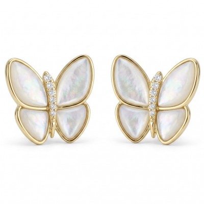 Two Butterflies Genuine Blister Pearl .925 Sterling Silver handcrafted Statement Earrings