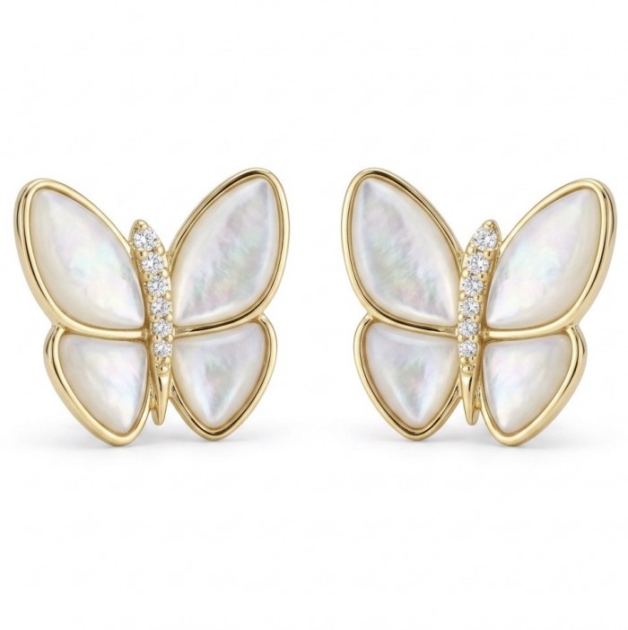 Two Butterflies Genuine Blister Pearl .925 Sterling Silver handcrafted Statement Earrings