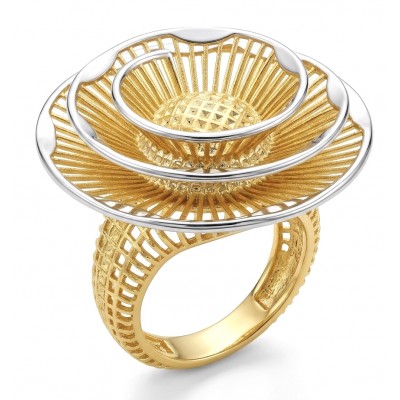 GOLDEN ROSE- Dubai Style - .925 Sterling Silver dipped in 22K Gold handmade Large ring size 8
