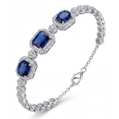 Stella emerald cut 12.5 carat Sapphire .925 Sterling Silver handmade Statement Bracelet