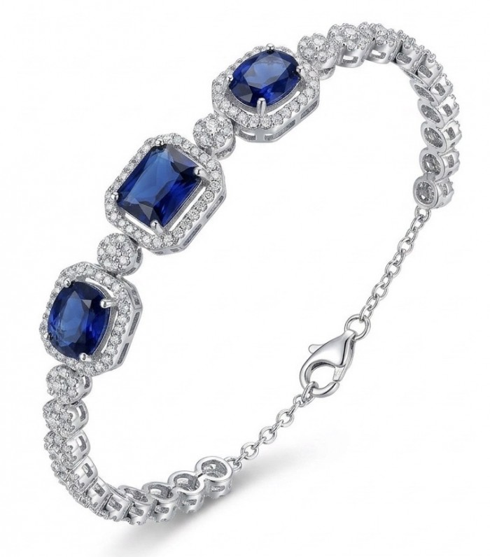 Stella emerald cut 12.5 carat Sapphire .925 Sterling Silver handmade Statement Bracelet
