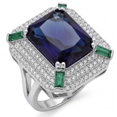 Julietta 15.5 carat Sapphire .925 Sterling Silver handmade Statement ring size 7 1/4