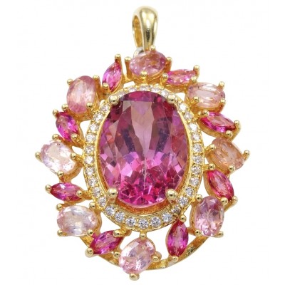 Carolyn 10.8 carat Pink Brazilian Tourmaline 22K Gold over .925 Sterling Silver Perfectly handcrafted pendant