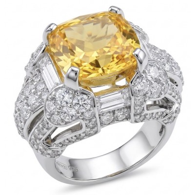 Anastasia 10.2 carat yellow Sapphire .925 Sterling Silver dipped in Rhodium Handcrafted Statement Ring size 6