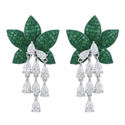 Born to Glam authentic 10.7 carat mystery setting Colombian Emerald .925 Sterling Silver handcrafted Statement earrings