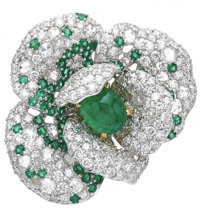 Secret Rose - Vintage Style 6.8 carat Jade 18K Gold over .925 Sterling Silver handmade Large Cocktail Ring s. 6 - video