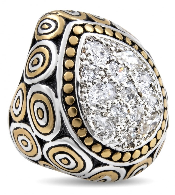 Luxurious - 6.2 carat White Topaz two tones .925 Sterling Silver handcrafted ring size 8