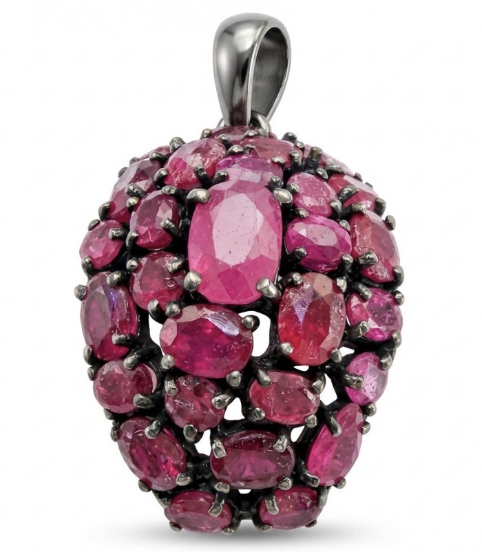 Giovanna 27.2 carat authentic Mozambique Ruby black rhodium .925 Sterling Silver handmade Pendant