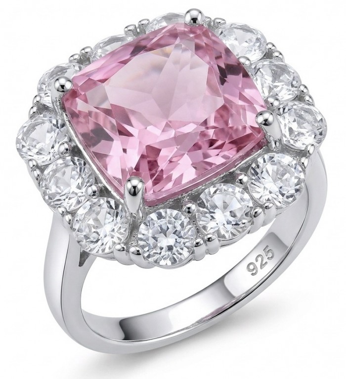 Tiffany - authentic princes cut 14.5 carat Pink Sapphire .925 Sterling Silver Handcrafted Statement Ring size 7 1/2