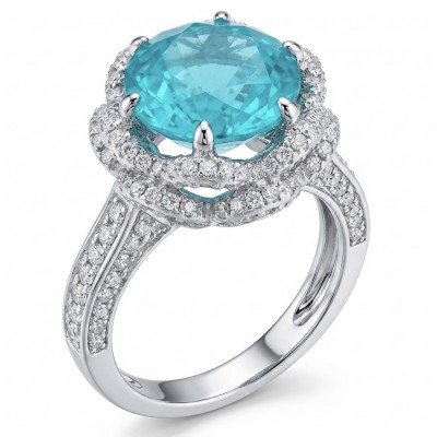 Elizabeth round cut 9.8 carat Colombian Emerald .925 Sterling Silver dipped in Rhodium handcrafted Ring size 8