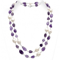 Giovanna - Top quality Natural Amethyst Mother of Pearl .925 Sterling Silver handcrafted 34 inches necklace
