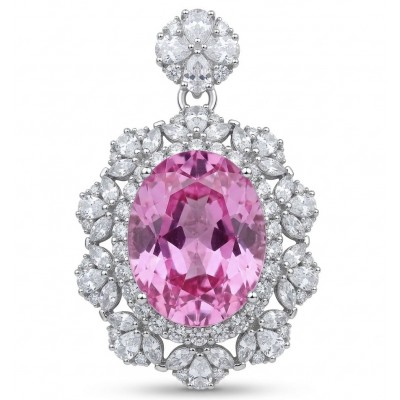 Tiffany Incredible oval cut 20.4 carat Pink Sapphire .925 Sterling Silver handcrafted pendant