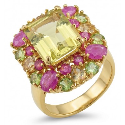 Esperanza - Luxurious 18.2 Lemon Quartz 18K Gold over .925 Sterling Silver handmade ring size 8 1/4