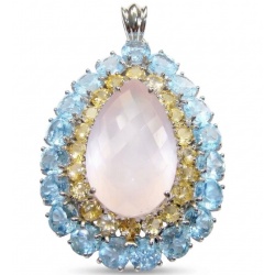 Scarlett 55.8 carat Brazilian Rose Quartz rhodium over .925 Sterling Silver handcrafted Statement Pendant