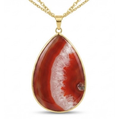 Talisman to banish fear and inspire action - Natural Carnelian Agate golden Necklace