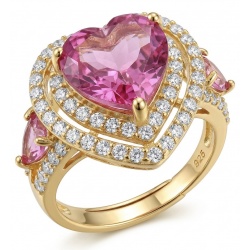 Angel's Heart 6.9 carat natural Pink Sapphire 22K Gold over .925 Sterling Silver Huge handcrafted Ring s. 7 adjustable