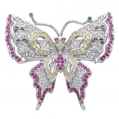 Vintage Design - Red Butterfly - Genuine 4.2 carat Ruby .925 Sterling Silver handmade Pendant Brooch