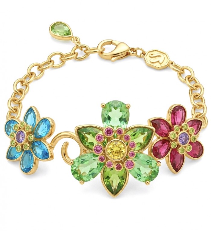 35.2 carat Blooming Garden Natural multicolot Topaz 14k Gold over .925 Sterling Silver handcrafted Statement Bracelet
