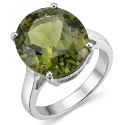 Precious 11.2 CARAT Green Sapphire .925 Sterling Silver Statement Ring s. 8