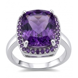 Purple Angel 9.5 carat natural Amethyst rhodium over .925 Sterling Silver Handcrafted Ring size 7