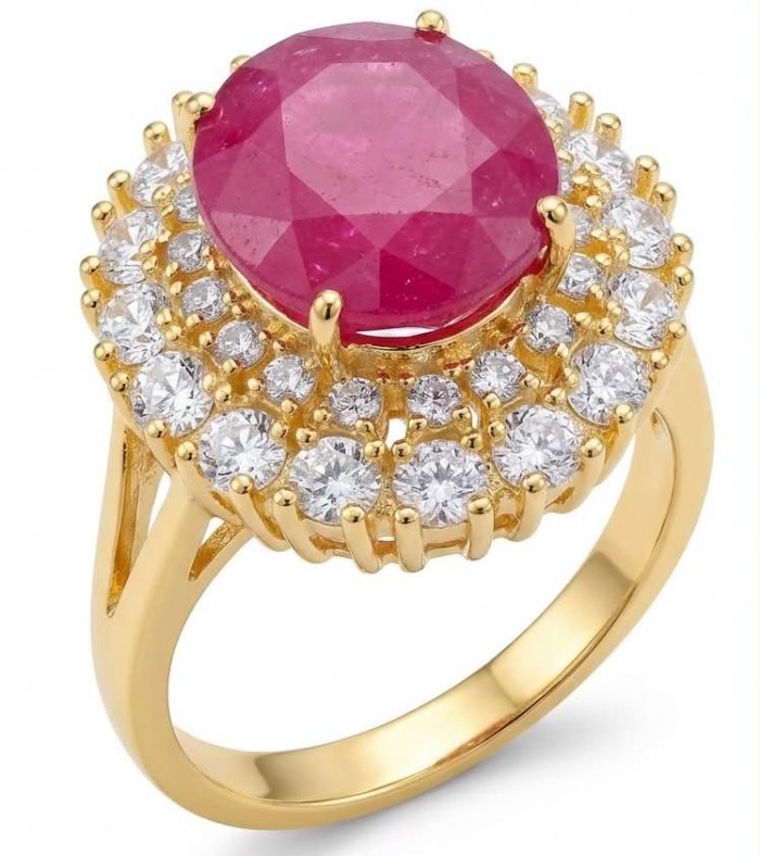Scarlett 9.7 ctw Mozambique Ruby .925 Sterling Silver dipped in 22K Gold handcrafted Statement Ring size 8 - video