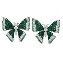 Incredible green Butterflies genuine mysery setting 11.5 CARAT Emerald .925 Sterling Silver handcrafted Earrings