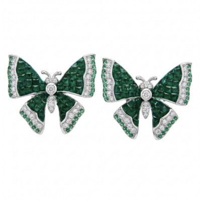 Incredible green Butterflies genuine mysery setting 11.5 CARAT Emerald .925 Sterling Silver handcrafted Earrings