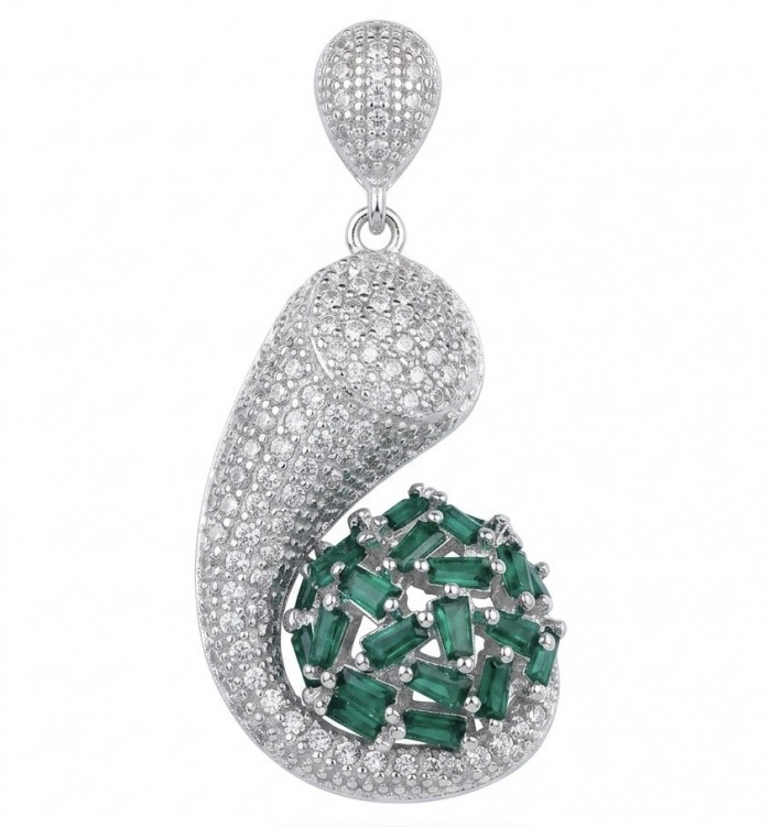 Heirloom Genuine 8.5 carat Emerald .925 Sterling Silver dipped in rhodium handmade Pendant