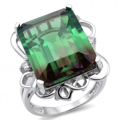 Precious baquette cut 20.9 CARAT Alexandrite .925 Sterling Silver Statement Ring s. 6