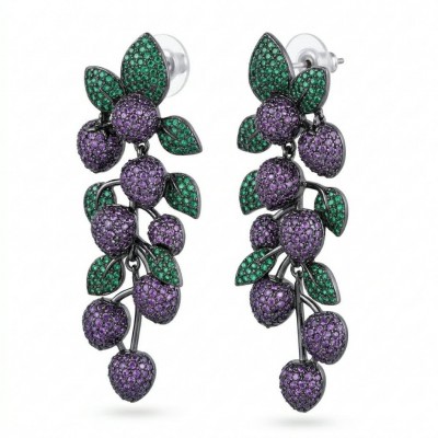 Incredible Ripe Grapes 9.5 carat Amethyst Chrome Dopiside black rhodium over .925 Sterling Silver handcrafted Statement earrings
