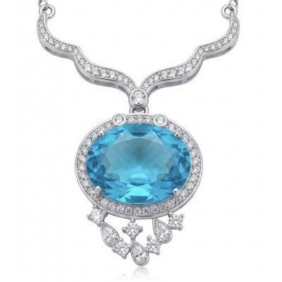 A Wild Ocean genuine 27.4 carat Paraiba Tourmaline .925 Sterling Silver handmade Statement necklace