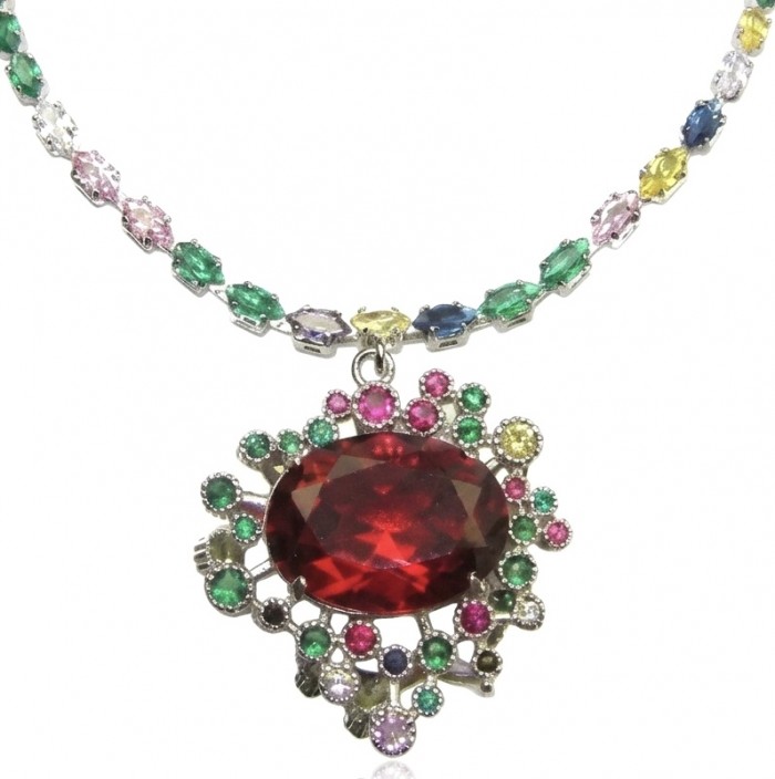 DEVOTION - 27.5 carat Pink Topaz RHODIUM over .925 Silver handcrafted Statement necklace