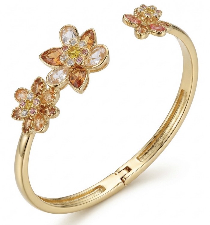 12.2 carat Blooming Garden Natural multicolot Topaz 14k Gold over .925 Sterling Silver handcrafted Statement Bracelet