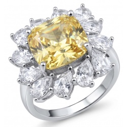 Art Deco - Luxurious asscher cut 7.9 carat Yellow Sapphire .925 Sterling Silver handcrafted Ring s. 8 1/4