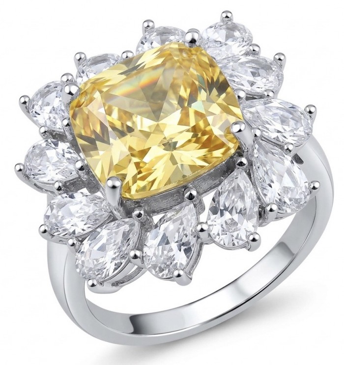 Art Deco - Luxurious asscher cut 7.9 carat Yellow Sapphire .925 Sterling Silver handcrafted Ring s. 8 1/4